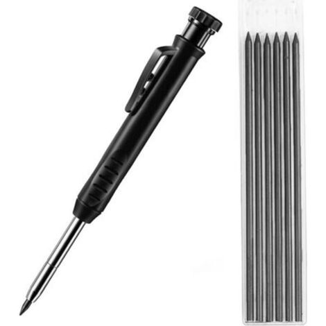 Marqueur de crayon mécanique noir avec 6 mines – Pointe d'aiguille pour marquage précis – Pour surfaces lisses et rugueuses (1/5)