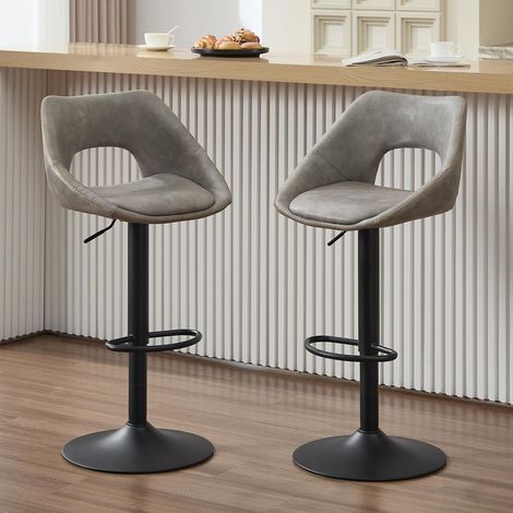 Wahson Bar Stools 2Pcs in PU Leather Modern Swivel Counter Chairs with Hollow Backrest for Home Bar Kitchen, Gray (1/5)