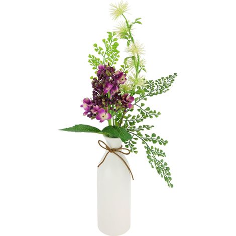 Arrangement de fleurs artificielles d'hortensia d'hamamélis - Branche de fougère dans un vase vert - 50 cm - Décoration de mariage - Décoration de table - Bouquet de fleurs artificielles (1/2)