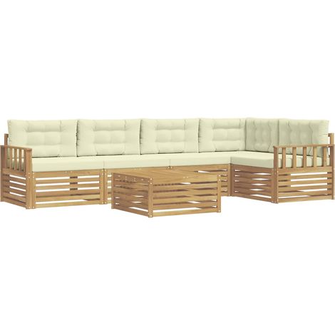 Conjunto de sofás de exterior 6 uds. 5 plaza Blanco y Crema vidaXL (1/5)