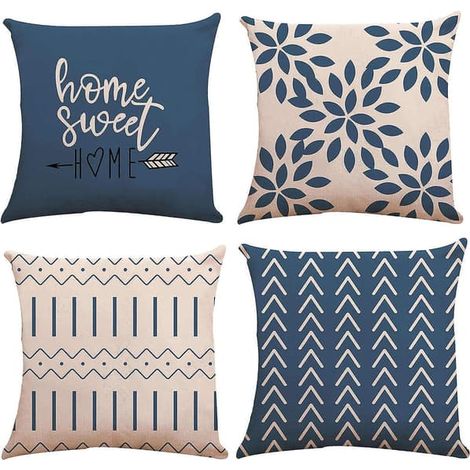 Housses de coussin 50x50 cm, coussins de canapé modernes, housses de coussin décoratives en lin pour canapé, lit et voiture (bleu clair, 50x50 cm, lot de 4) (1/4)