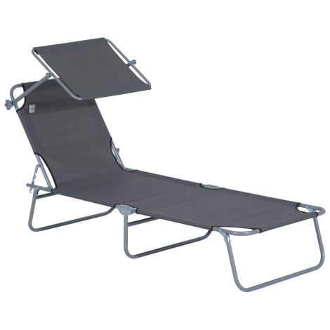 Chaise longue pliable / Chaise longue de jardin / Transat avec pare-soleil – Gris, 187 x 58 x 36 cm – Idéal pour la plage et la terrasse (1/5)