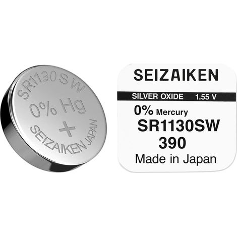 1 pile bouton SEIZAIKEN 390, SR1130SW, 1,55 V, pour montre à l'oxyde d'argent, 0 % de mercure, 100 % fabriquée au Japon (1/5)