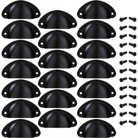 Muschelförmiger Schubladen- und Türgriff, dekorativer Griff für Möbel, Schubladen, Schränke und Kommoden, inklusive Schrauben, 20 Stück, Schwarz (1/4)