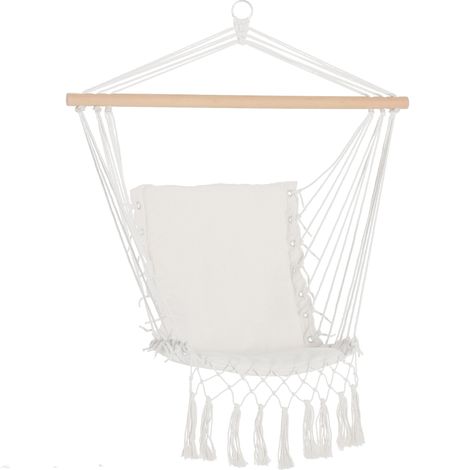 Sedia a dondolo sospesa per interni ed esterni in tessuto con cuscini, 90x50 cm, crema