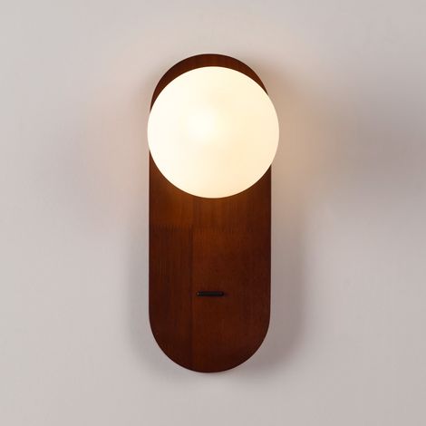Barcelona Led – Applique murale boule en cristal Soma – E27 – Bois foncé – IP20 – Lumière douce et uniforme pour salon et entrée