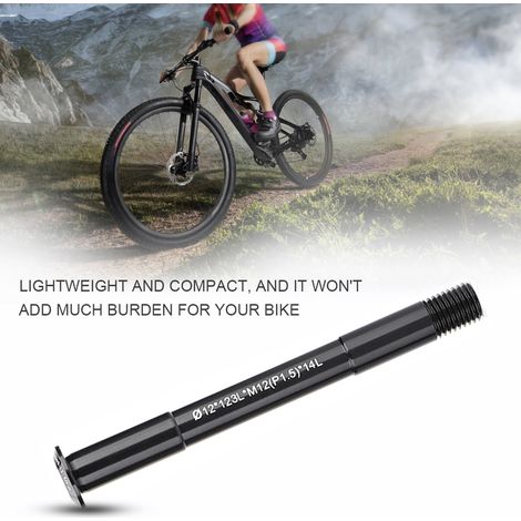 Axe de fourche VTT M12x1.5, 123 mm, avec levier rapide pour moyeu avant vélo tout-terrain. (1/4)