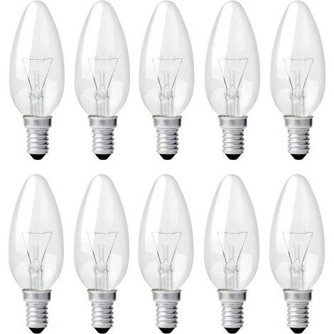 Ampoule Bougie Clair E14 40W, Ampoule Incandescence Dimmable, Blanc Chaud 2700K, 400LM, Ampoule Flamme, E14 Ampoules à bougie à vis Edison, Pack de 10 (1/5)