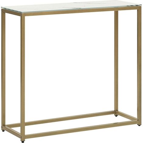 Beliani – Table console moderne effet marbre blanc – Structure en métal doré – Dimensions 80x30x76 cm – Meuble d'entrée chic et fonctionnel