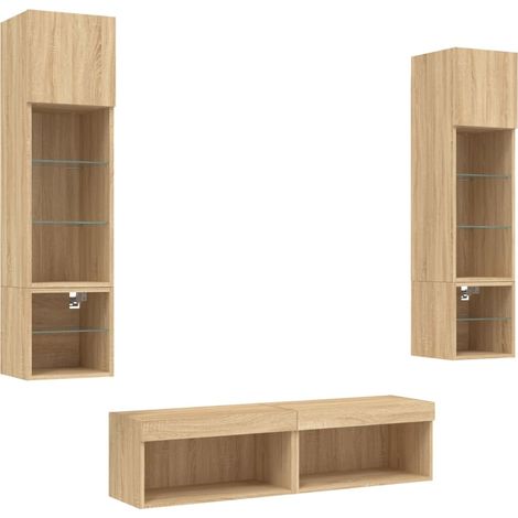 Mobile TV multimediale mensola TV credenza TV sala da pranzo soggiorno camera da letto con LED 6 pezzi legno ingegnerizzato rovere Sonoma marrone 020029458