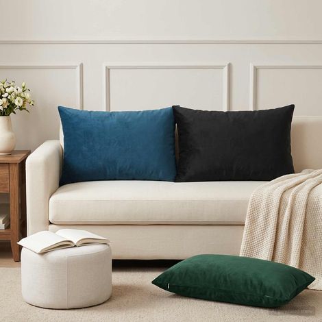 Irovami Lot de 2 housses de coussin, noir, velours, 50x80 cm (1/5)