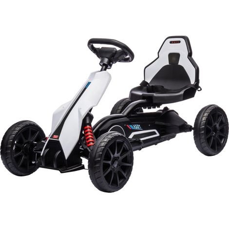Pedal Go Kart Adjustable Seat, Inflatable Rubber Tyres, White
Kids Ride on Racer, Handbrake for Ages 3-8 Years (1/5)