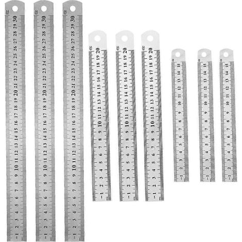 Lot de 9 règles courtes en acier pour le bureau et les étudiants.-30X3CM-Silver (1/3)