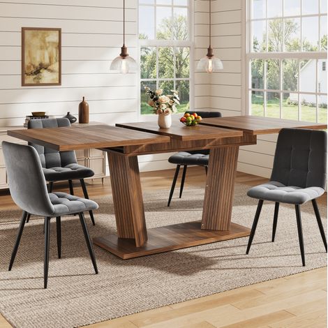 Mesa extensible de comedor 120-160 x 80 x 76 cm en MDF y metal, marrón oscuro DESVIAE (1/5)