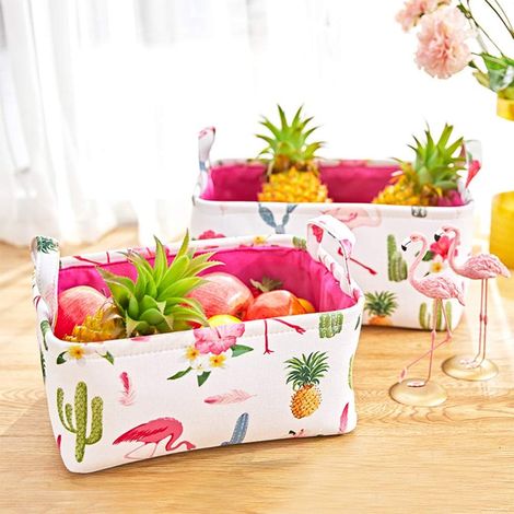 Panier à linge pliable, grand panier carré en coton, boîte de rangement pour la maison, motif flamant rose (1/4)