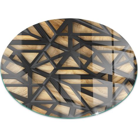 Plaque ronde de protection de sol en verre pour cheminée ou poêle moderne anti-chaleur et étincelles Géométrie avec bois Ronde fi 100 cm