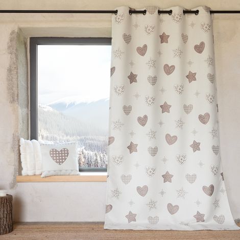 Rideau jacquard à œillets avec motif cœur Lin 140x260 cm (1/2)