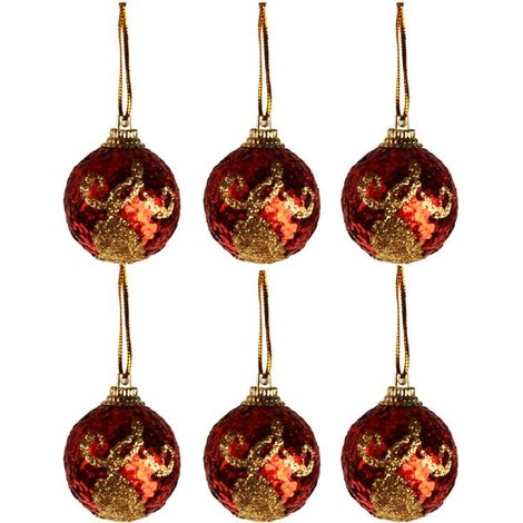 Set di 6 palline rosse glitterate da 6 cm (1/3)