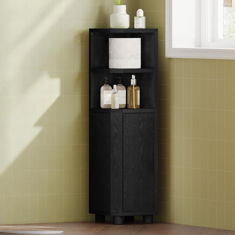 Meuble de Salle de Bain, Armoire de Salle de Bain d'angle, Armoire de Toilette avec Étagères Réglables, 2 Portes latérales, Meuble Colonne sur Pied, 20 x 20 x 79 cm, Noir (1/5)