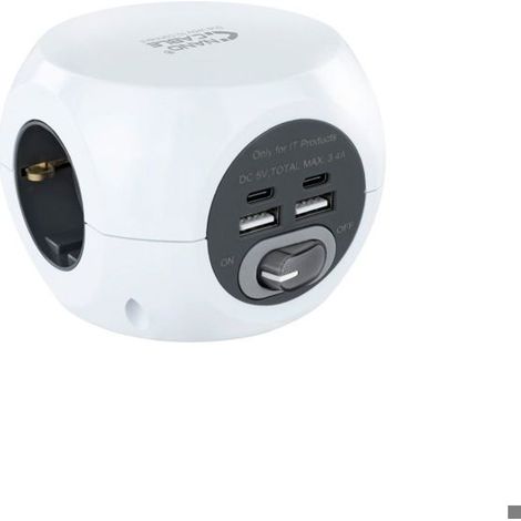 Multisteckdose - Nanocable - 4 USB-Anschlüsse - 3 Steckdosen mit Erdung - Ein/Aus-Schalter - Weiß