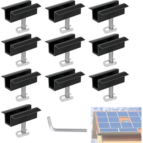 10er-Pack Solarmodul-Montagehalterungen 30–42 mm, Zentralklemmen für Balkone, Montageschienen aus Aluminium für Photovoltaik-Solarmodule, Dachklemmen für PV-Module, Schwarz