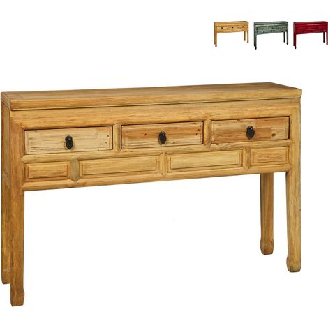 Console en bois avec 3 tiroirs style oriental 128x30x88 Ningbo - bois neutre