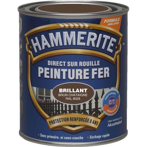 Peinture Direct Sur Rouille Laqué Brun Châtaigne 0,75 L - RAL 8028 - Hammerite