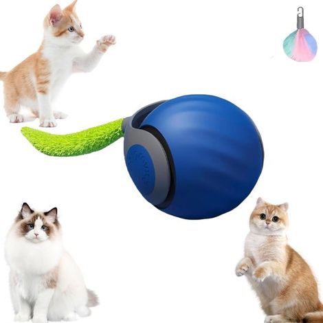 Juguetes para gatos, Pelota interactiva para gatos, Pelota eléctrica para gatos, con 2 modos, Recargable por USB, con cola, Azul (1/5)