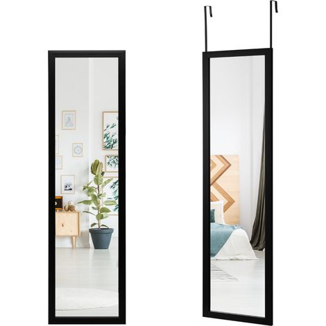 Specchio a tutta lunghezza sopra la porta con ganci per la porta, Specchio per camera da letto soggiorno Nero (1/4)
