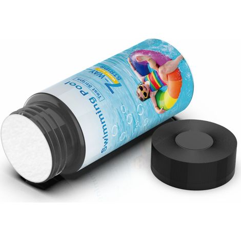 Bandelettes de test 7 en 1 pour piscine, 100 bandelettes de test rapides et précises pour l'eau de piscine, bandelettes de test pour spa, bandelettes de test pour chlore, brome, pH, alcalinité, dureté (1/3)