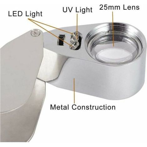 Loupe bijoutier 40X pliante avec LED détection devise (1/5)
