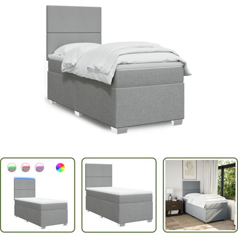 vidaXL Surmatelas - Sommier à lattes de lit et matelas Gris clair 90x190 cm Tissu (1/5)