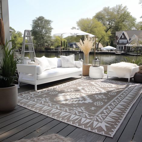 Tapis d'intérieur et d'extérieur - Tapis réversible résistant aux intempéries et imperméable - Motif géométrique Moderne - Motif Losanges - Tapis d'extérieur pour Jardin, Balcon, (1/5)