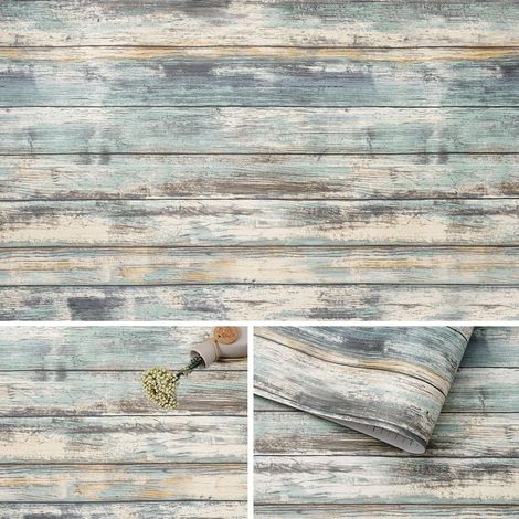 Rustikale blaue Holzoptik-Tapete, selbstklebend, 45 cm x 10 m, dekorativer Vinylaufkleber in Holzplanken-Optik, Vintage-Folie, Wandverkleidung für Möbel (1/5)