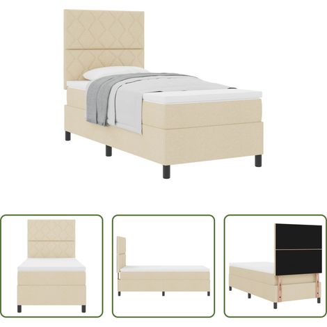 Matelas ferme-moyen -  Lit à ressorts avec matelas Crème 100 x 200 cm tissu (1/5)