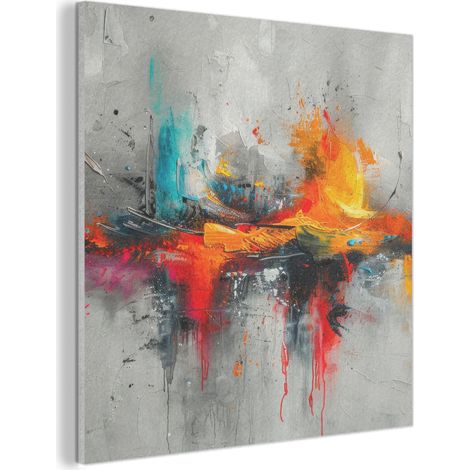 CUADRO ACÚSTICO Arte moderno - Naranja - Gris - Abstracto Cuadros Decoracion Salon Modernos 90x90 (1/5)
