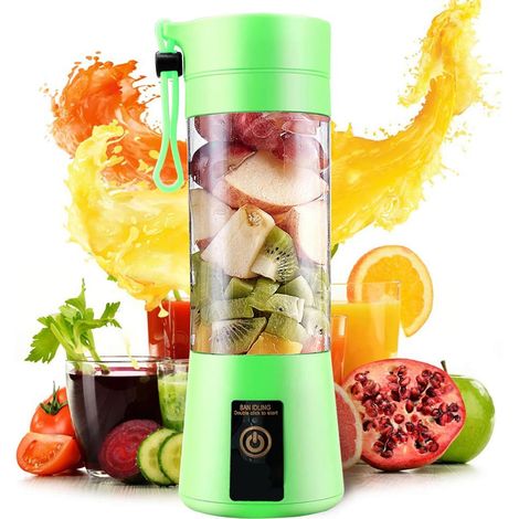 Mini blender portable rechargeable USB 380 ml pour smoothies, milkshakes et jus de fruits frais, avec six lames - Léger et idéal pour les voyages, le bureau et la cuisine (1/5)