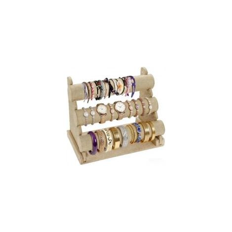 Support de bracelet à 3 niveaux, organisateur de bijoux, présentoir à bijoux amovible pour montre, collier, boucles d'oreilles, bandeau à cheveux, lin
