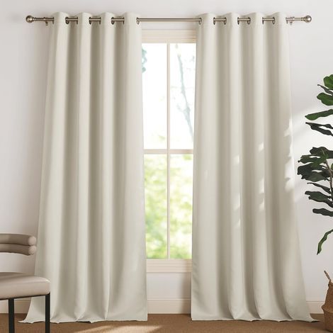 Tende Oscuranti Termiche Beige Chiaro 132x92 cm Confezione da 2 - Tende a Occhielli Isolamento Freddo e Luce per Camera da Letto e Soggiorno, Decorazione Finestra Interna (1/5)