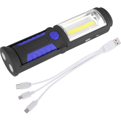 Wiederaufladbare 3-W-COB-LED-Taschenlampe, Notfall-Arbeits- und Campingleuchte mit Magnethalterung, Blau (1/5)