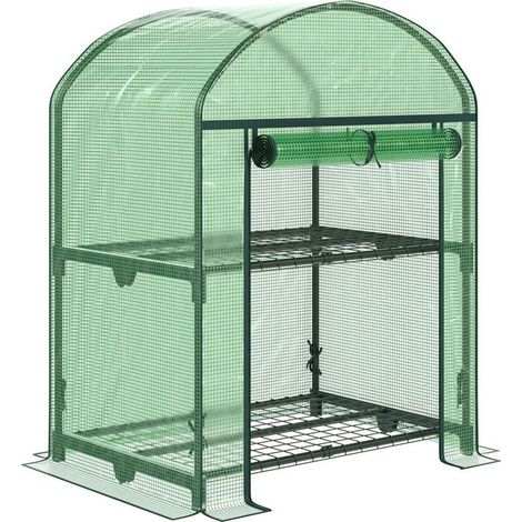 MINI SERRA DA GIARDINO CON 2 RIPIANI IN METALLO E COPERTURA 69X49X92CM VERDE (1/5)