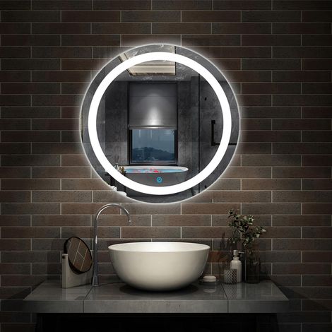 Modern Round LED Bathroom Mirror with Demister Pad 600mm Wall Mounted Make Up (1/4)