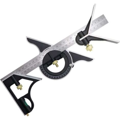 Équerre à Combinaison 300mm, Équerres de charpentier, Règle d'angle en Acier Inoxydable, Équerre Combinée avec Niveau à Bulle et Tire-Lignes Pratique, Idéal pour les travaux de menuiserie (1/3)