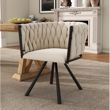 Lot de 6 chaises de salle à manger pivotantes 360°, en velours beige, dossier ergonomique, assise confortable et structure métal, pour salon et cuisine  CHICFURN (1/5)