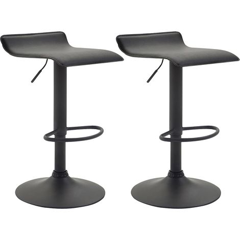Conjunto de 2 taburetes de bar de diseño minimalista con altura regulable y reposapiés en polipiel negra y metal negro 100006405