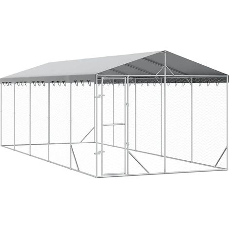 Maison Exclusive - Outdoor-Hundezwinger mit Dach Silbern 3x7,5x2,