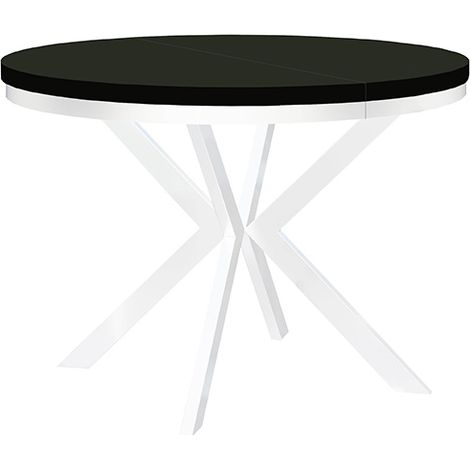 Table de salle à manger ronde extensible ENDIK avec cerclage métallique, diamètre : 100 / 200 cm, couleur : noir / blanc (1/3)