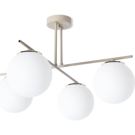 Plafoniera Modena color oro cashmere, 4 luci, paralumi bianchi E14 (1/5)