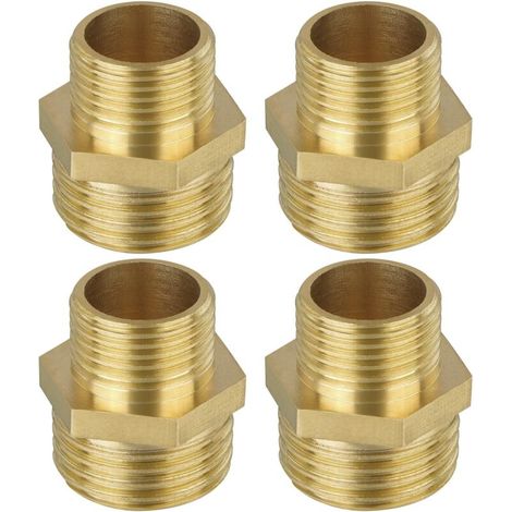 4PCS Mamelon laiton brut réduit double G1/2 3/8, Raccord Male Male, Raccords en Laiton pour Tuyau Douche, Reducteur de Pression Eau, Groupe de Securite Chauffe Eau, Radiateur Eau Chaude