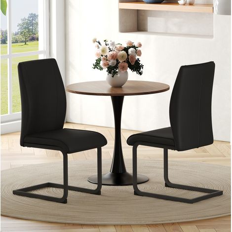 REDOM Esszimmerstuhl 2er Set, ergonomische Rückenlehne, komfortables Sitzkissen, Kunstleder und Metall, schwarz (1/5)